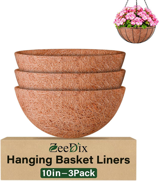 ZeeDix Coconut Liners - 10 Inch Round Coir Replacement for Planters | Ideal for Flowers & Vegetables