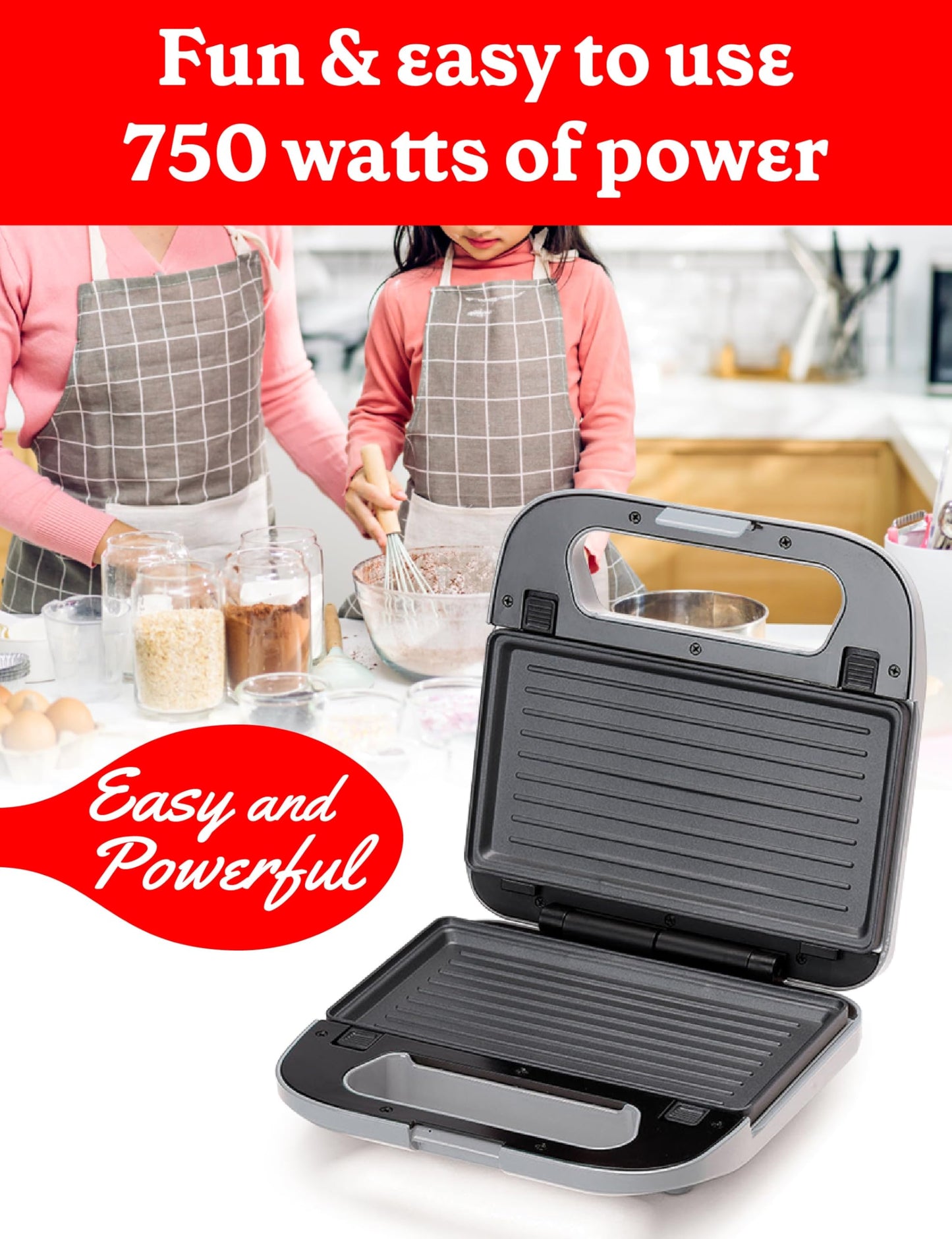 Betty Crocker 3-in-1 Indoor Grill, Sandwich/Panini Press & Waffle Maker Plus, Electric Grill Indoor with Interchangeable Non-Stick Plates, 750 Watts, BC-4965S, Silver