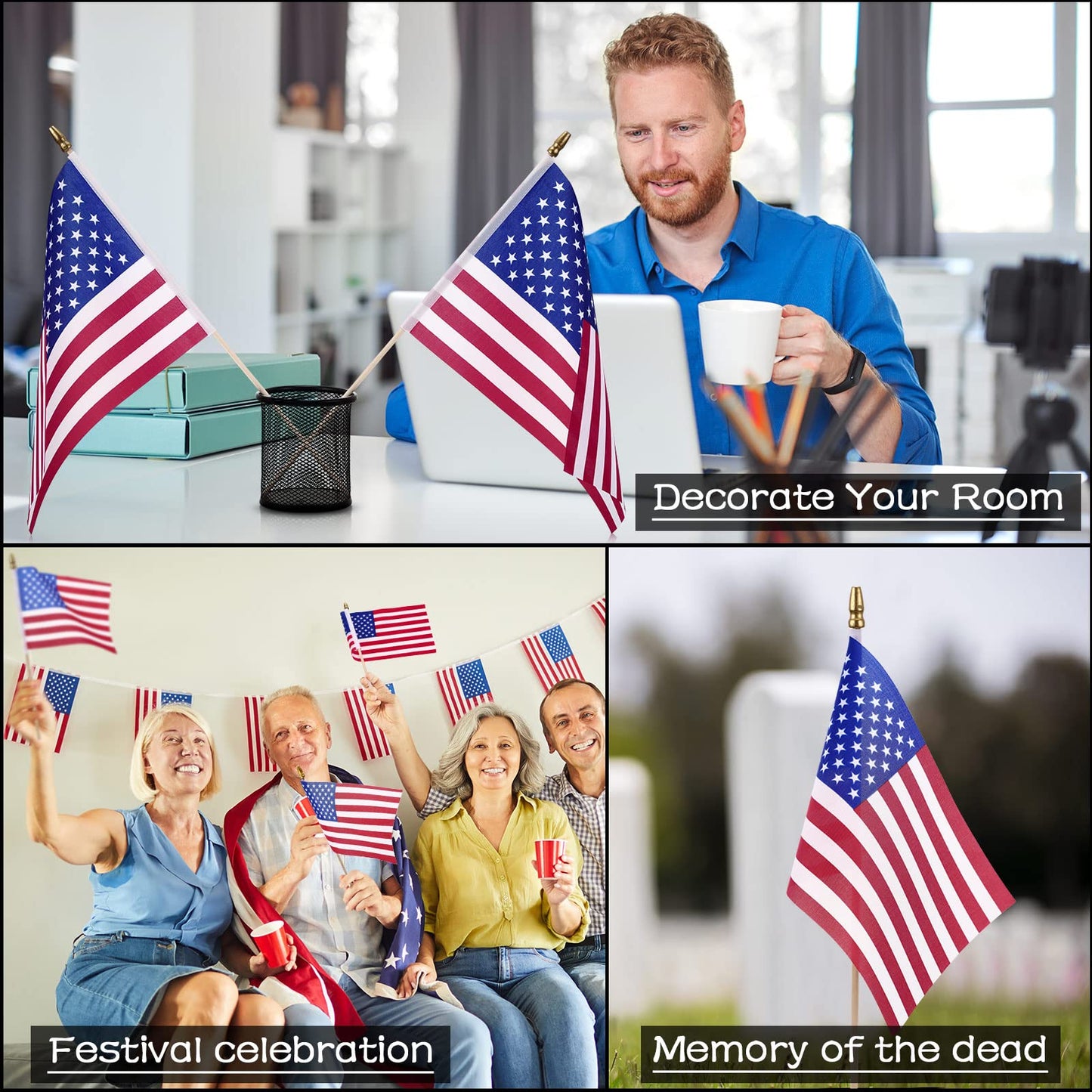 Tegeme 150 Pack Small American Flags on Stick 4 x 6 Inches Handheld USA Flags with Gold Spearhead for USA 250th Anniversary, 4th of July, Memorial Day, Parades Patriotic Party Lawn Outdoor Decor