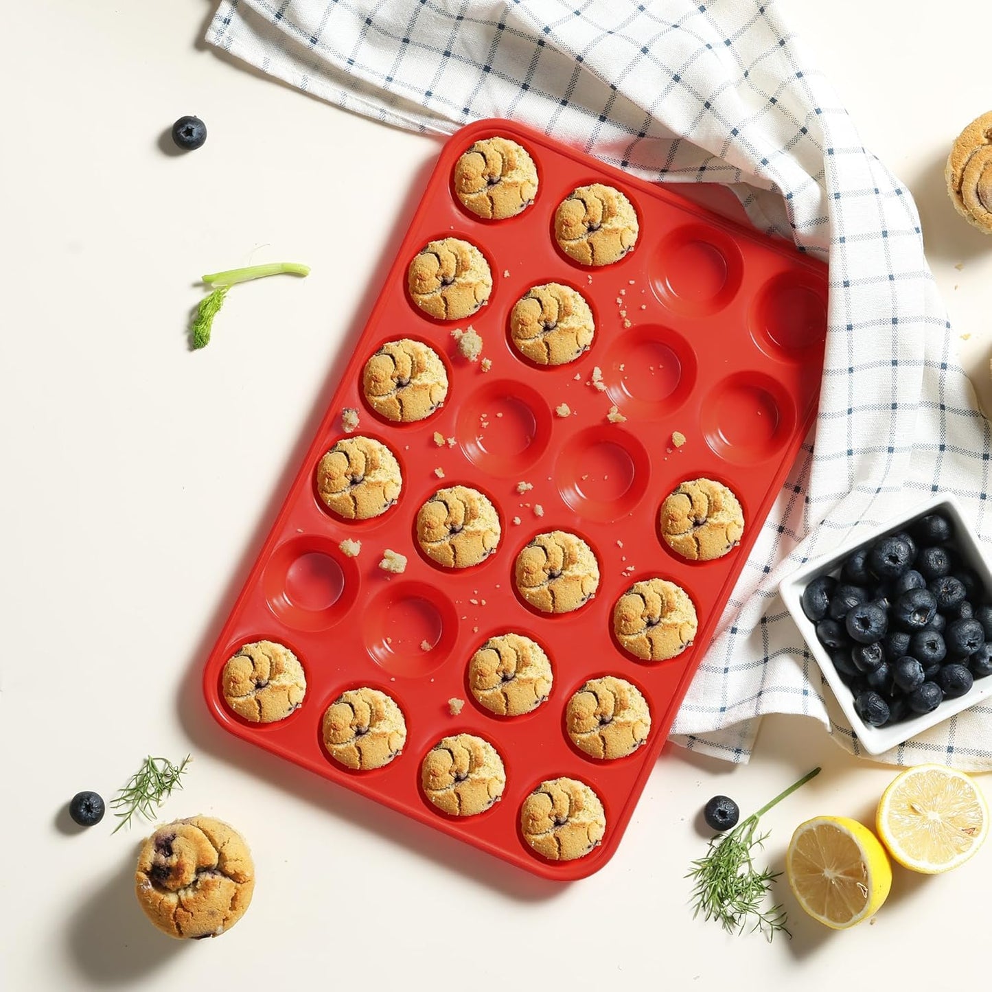 Socisen Silicone Mini Muffin Pan - 24 Cup Metal Reinforced Baking Molds | Perfect for Cupcakes & Cheesecakes