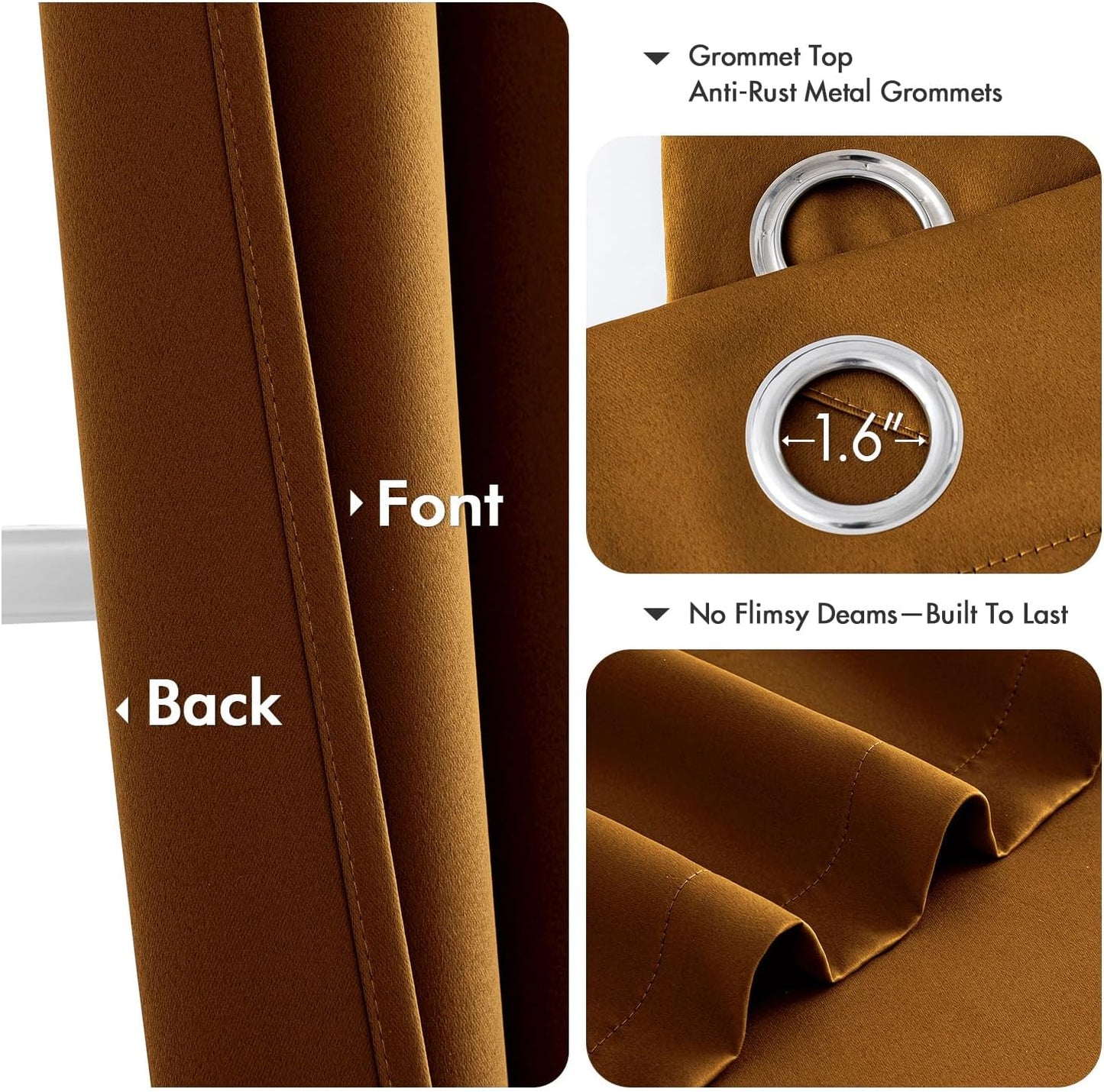 MIULEE Blackout Curtains - Thermal Insulated Room Darkening Drapes | 72-Inch, Gold Brown, 2 Panels