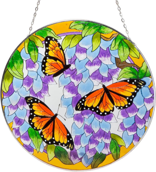 Hand-Painted Monarch Butterfly Stained Glass Suncatcher - Artistic Window Decor for Home & Garden