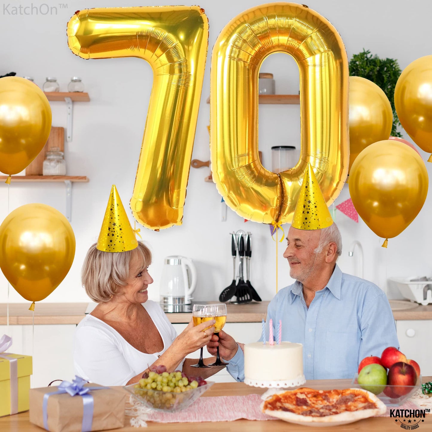 KatchOn, Giant Gold 70 Balloon Numbers - 40 Inch | 70th Birthday Balloons | 70th Birthday Decorations | Gold 70 Birthday Party Decorations, Happy Anniversary Decorations