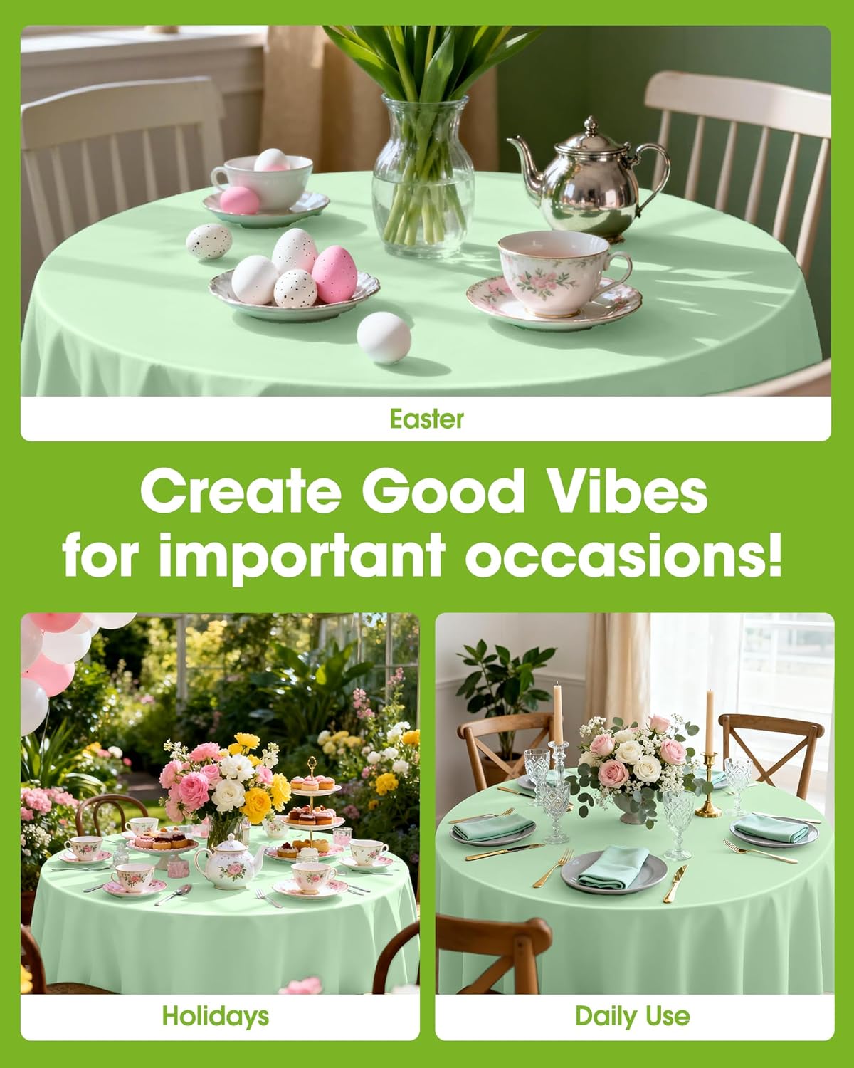 Pureegg Disposable 84'' Round Table Cloths - 10 Pack, Leakproof & Sturdy, Sage Green for Easter Parties