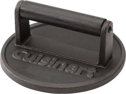 Cuisinart 6.5" Cast Iron Burger Press - Round Flat Edge Tool for Crispy Smash Burgers | Perfect for BBQs & Griddles
