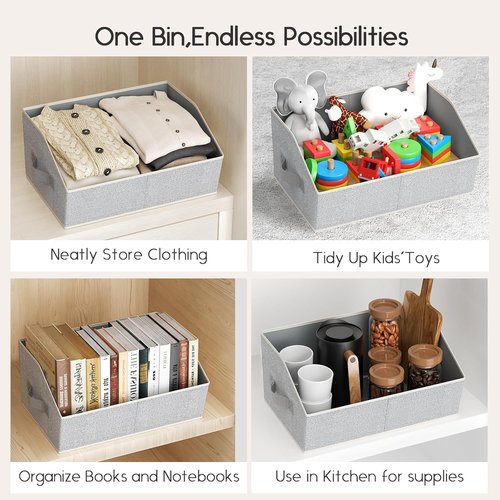 Homsorout Large Storage Bins - 10 Pack Foldable Trapezoid Fabric Baskets with Handles | Beige