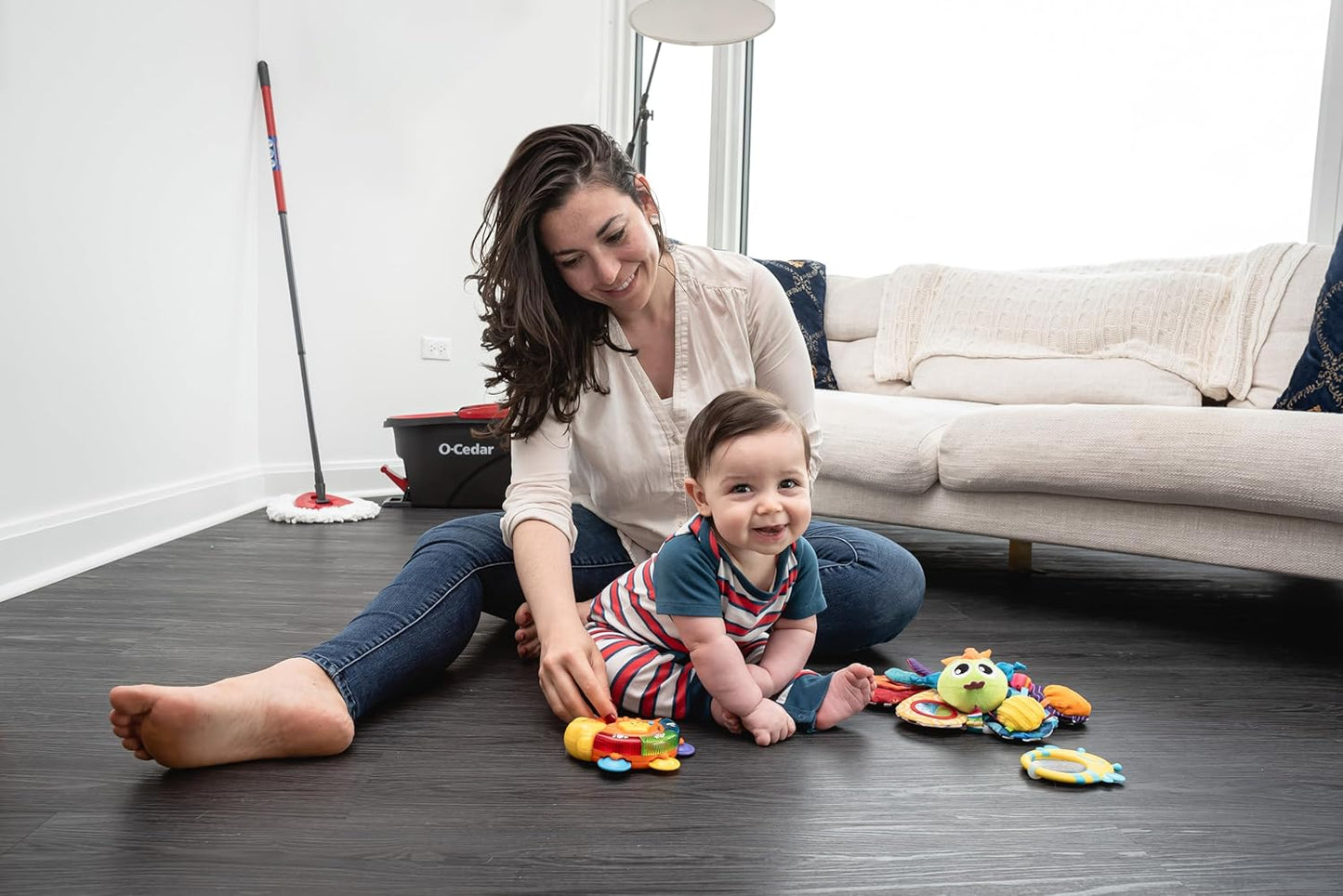 O-Cedar EasyWring Microfiber Spin Mop - Efficient Floor Cleaning System | Red & Gray Standard Size