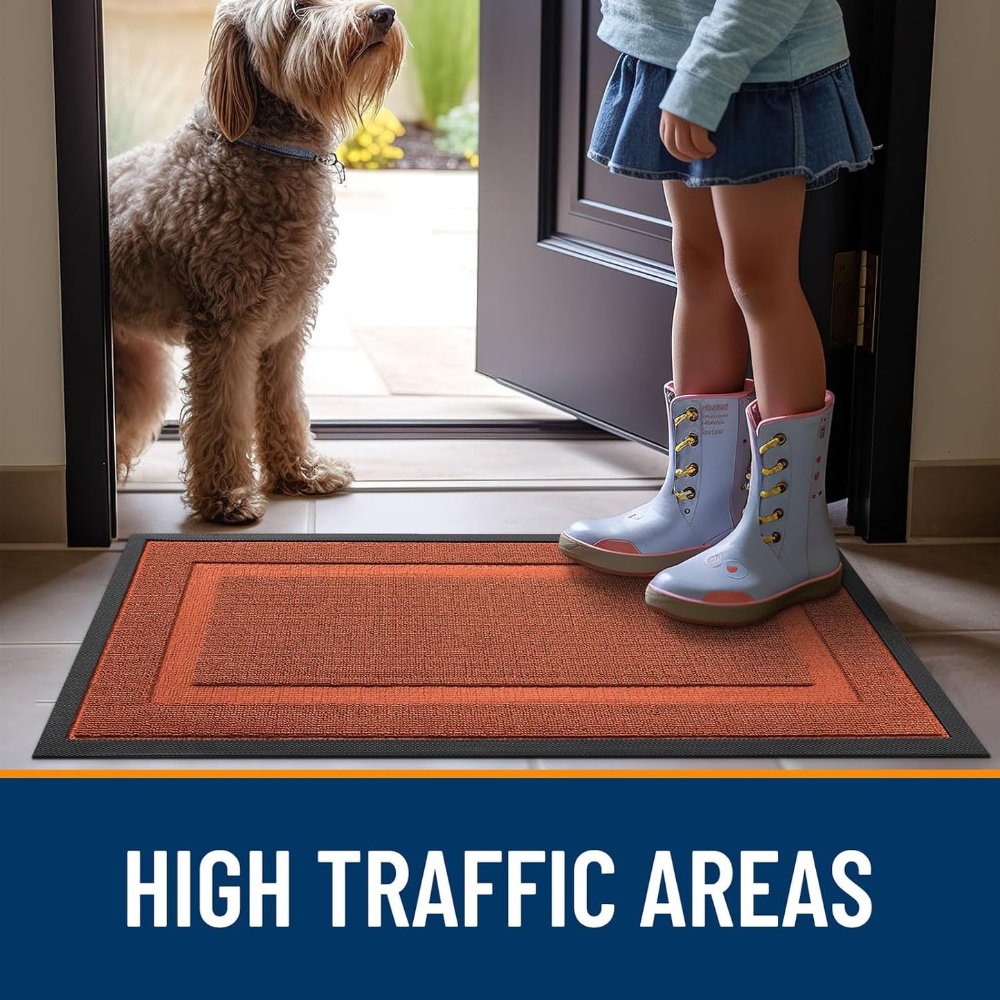 OLANLY Waterproof Front Door Mat - All-Season Natural Rubber Doormat | Easy Clean 47x32 in Vermillion Red