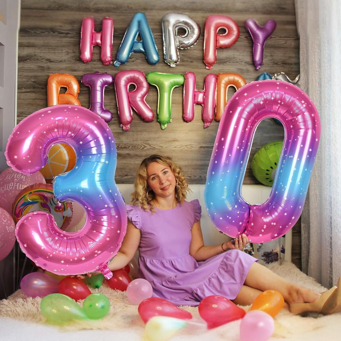 Skiennix 40-Inch Rainbow Number 3 Balloons - Self-Inflating Gradient Blue, Pink & Purple | Perfect for 3rd Birthday Celebrations