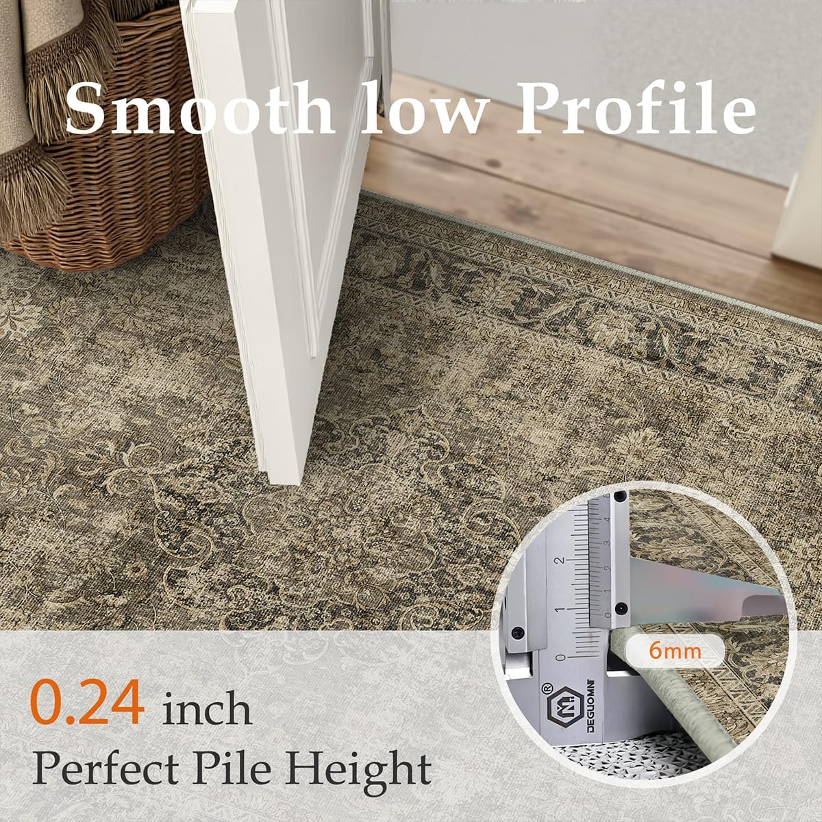 Skiennix 2x3 Washable Area Rug - Vintage Brown Non-Slip Soft Low Pile for Entryway & Kitchen