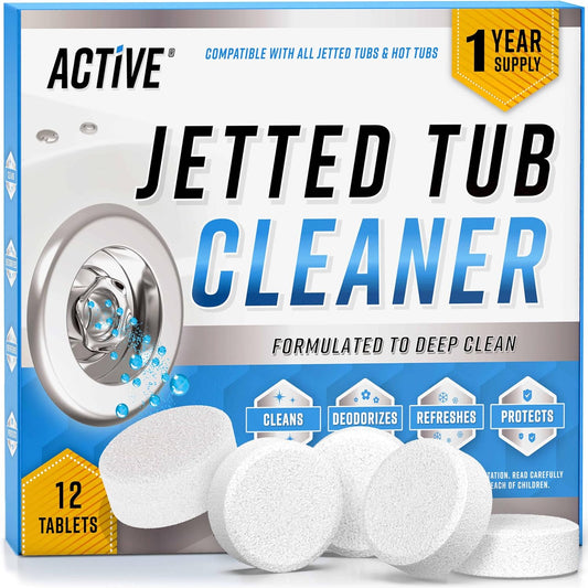 **Jetted Tub Cleaner | 12 Active Cleaning Tablets for Whirlpool & Spa Baths - Septic Safe & Effective**