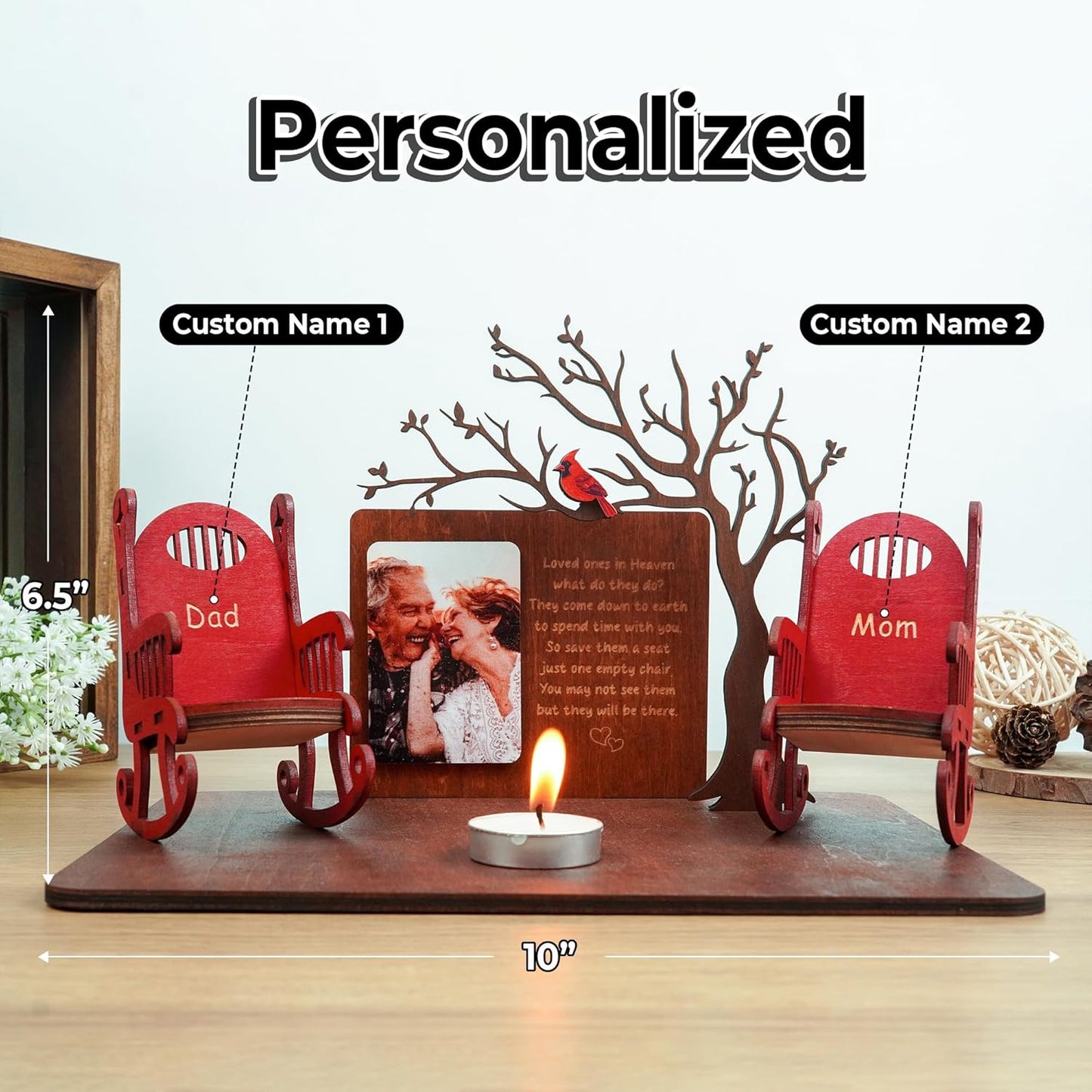 Cardinalis Memorial Candleholders - Personalized Name Sign for Loved Ones | Wooden Keepsake Decor