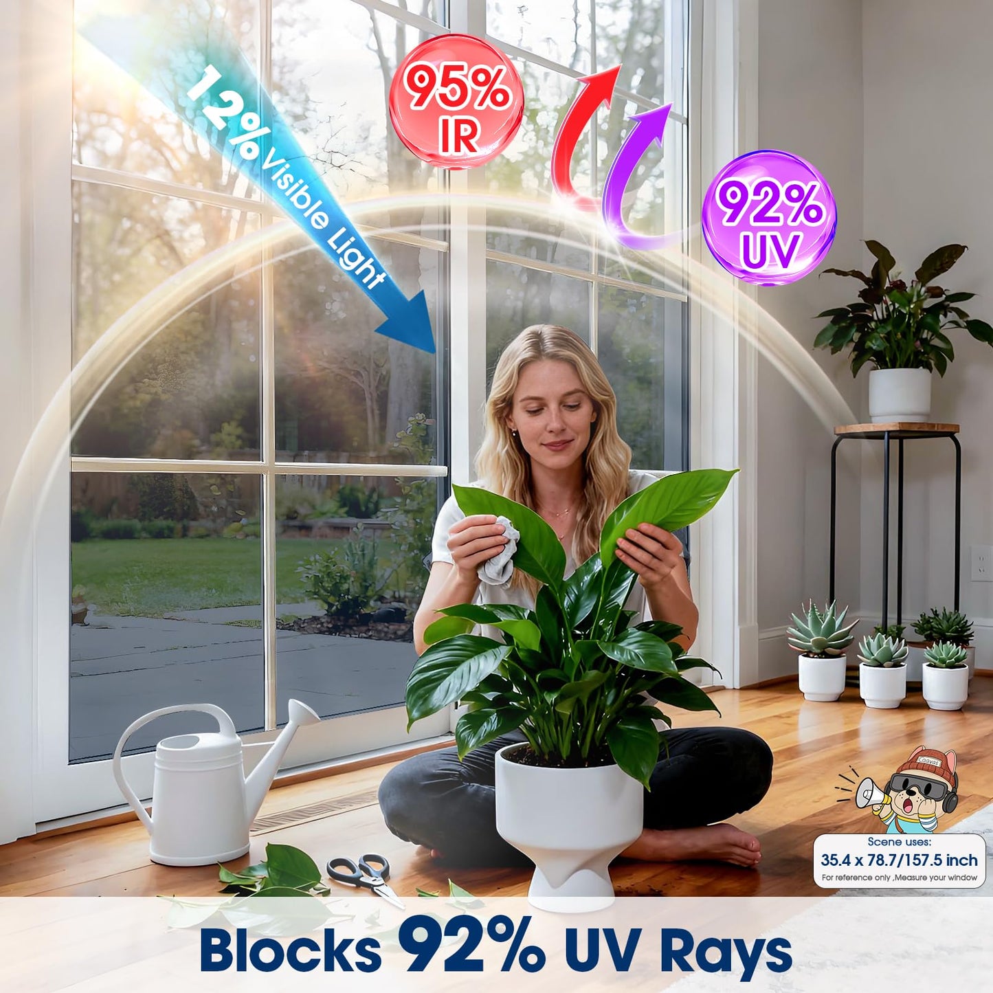 Coavas One Way Privacy Window Film, Sun Blocking Reflective Window Film See Out Not in, Heat Control Window Tint for Home, Anti UV Static Cling for Windows Office Door (Black, 35.4 Inch X 9.8 Feet)