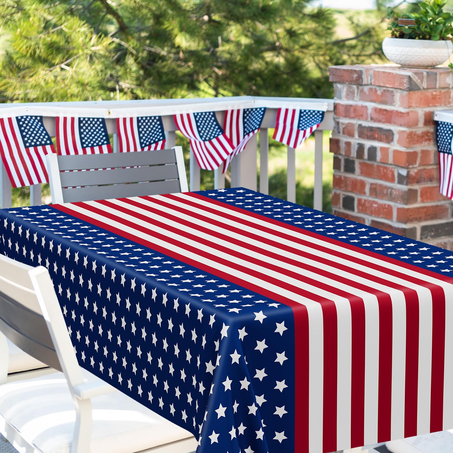 6 PACK 4th of July Decorations, 108" X 54" 250th Anniversary Patriotic Plastic Table Cover, Disposable Water Proof Fourth of July Tablecloths, Red White Blue USA Decor Memorial Day Party Supplies