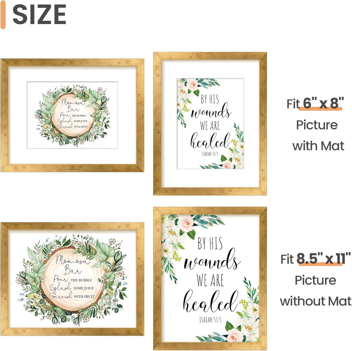 Upsimples 8.5x11 Picture Frame - Versatile Display for 6x8 Photos with Mat or 8.5x11 Without - Bronze Finish, 1 Pack