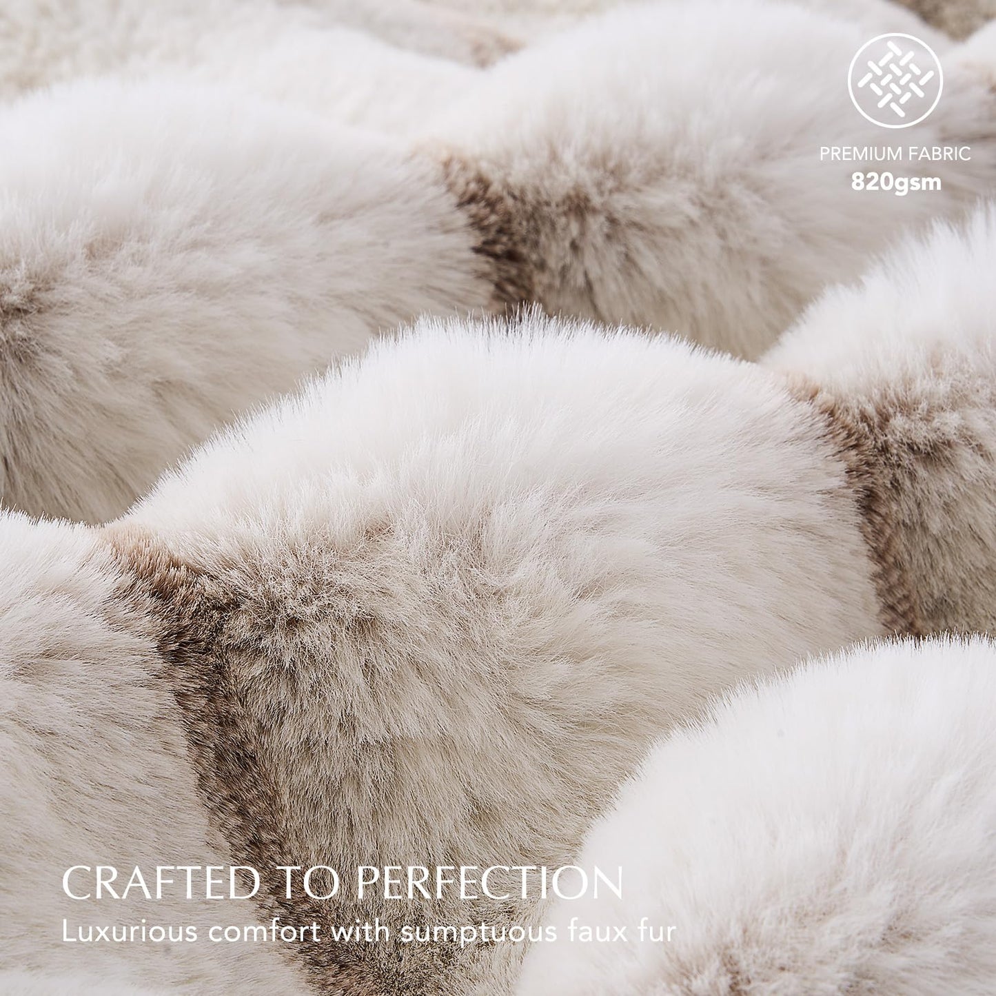 EverGrace Soft Luxury Faux Rabbit Fur Throw Blanket for Couch, Cozy Fluffy Channel Throw Blanket for Bed, Fuzzy Warm Thick Mink Blanket with Reversible Plush Velvet for Winter, Beige, 60"x80", 820GSM