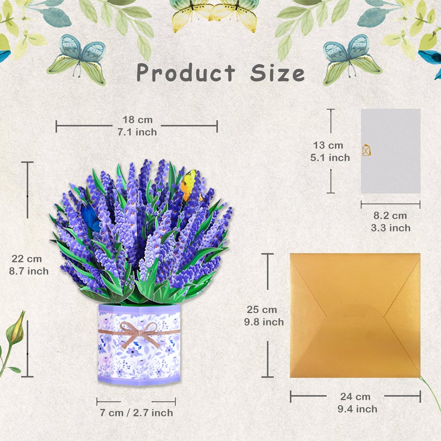 ROBBEAR Lavender Bouquet Pop Up Card, 3D Flower Greeting Card with Envelope for Any Occasion, Birthday, Mother's Day, Anniversary, Valentines Day, Foldable Flower Cards for Wife or Friends
