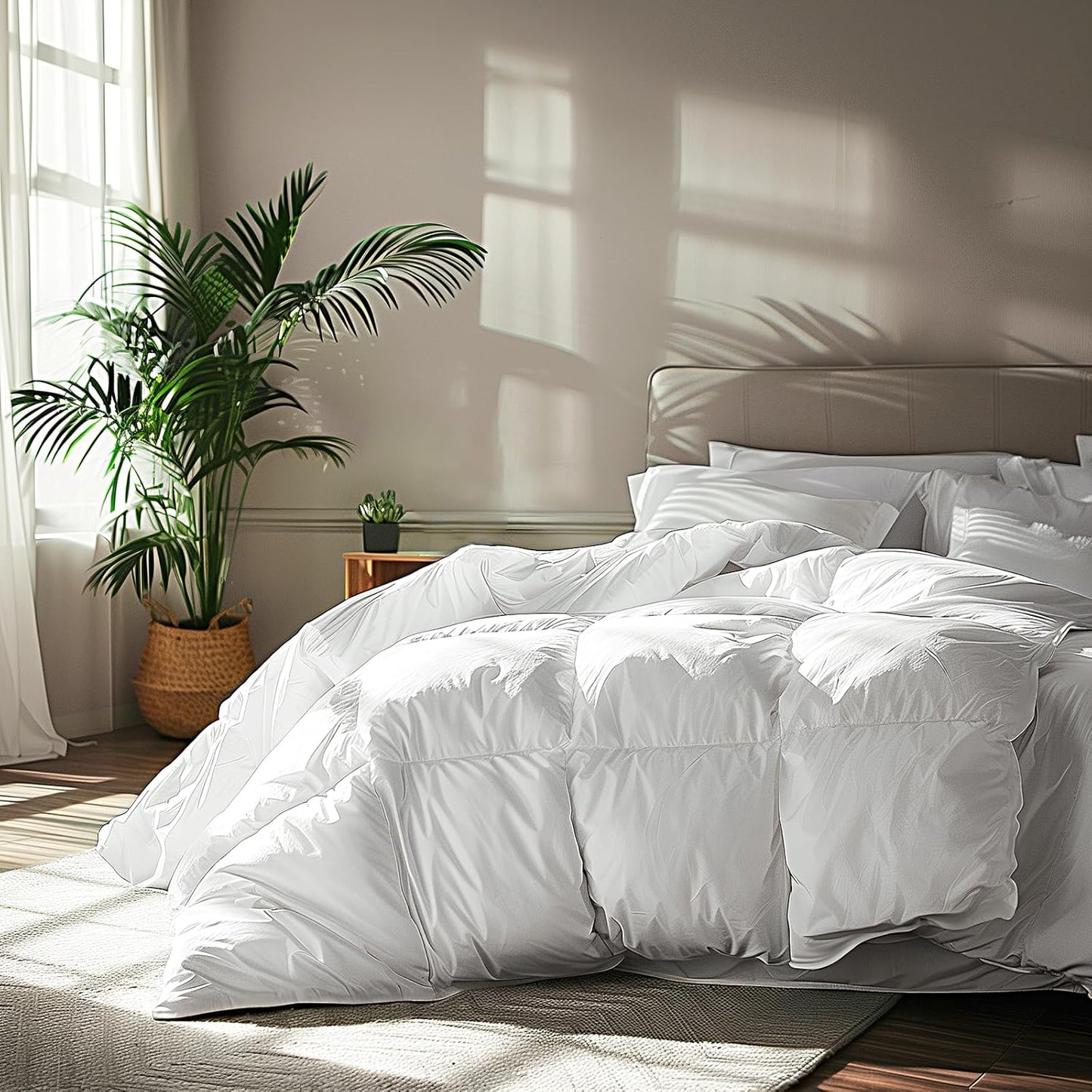 Serta Goose Feather Down Comforter | Queen Size 100% Cotton Duvet Insert - Luxury Hypoallergenic Bedding, 90 x 90 Inch White