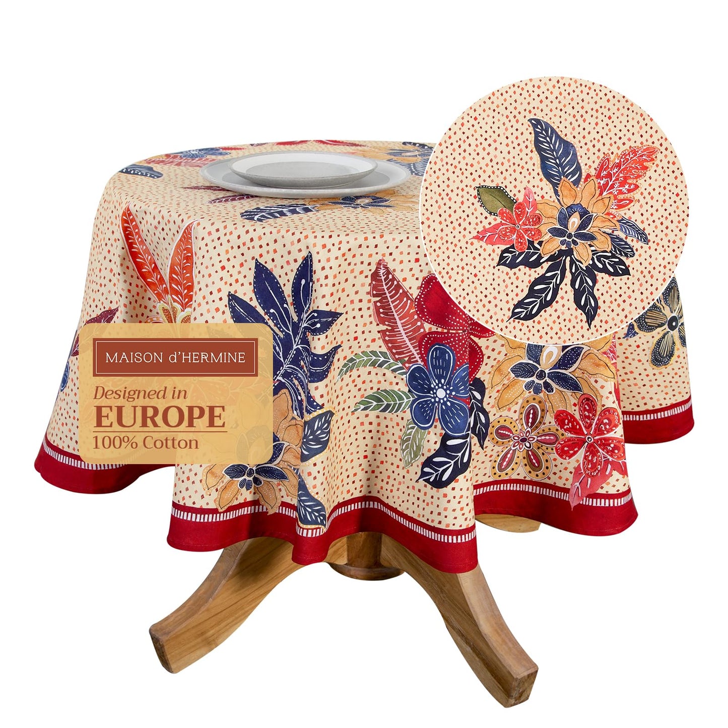 Maison d' Hermine Table Cloth Round Table 100% Cotton 69 Inches Fall Tablecloth Reusable Everyday Use for Thanksgiving Christmas Decorations Dining Farmhouse Party (Kalahari)