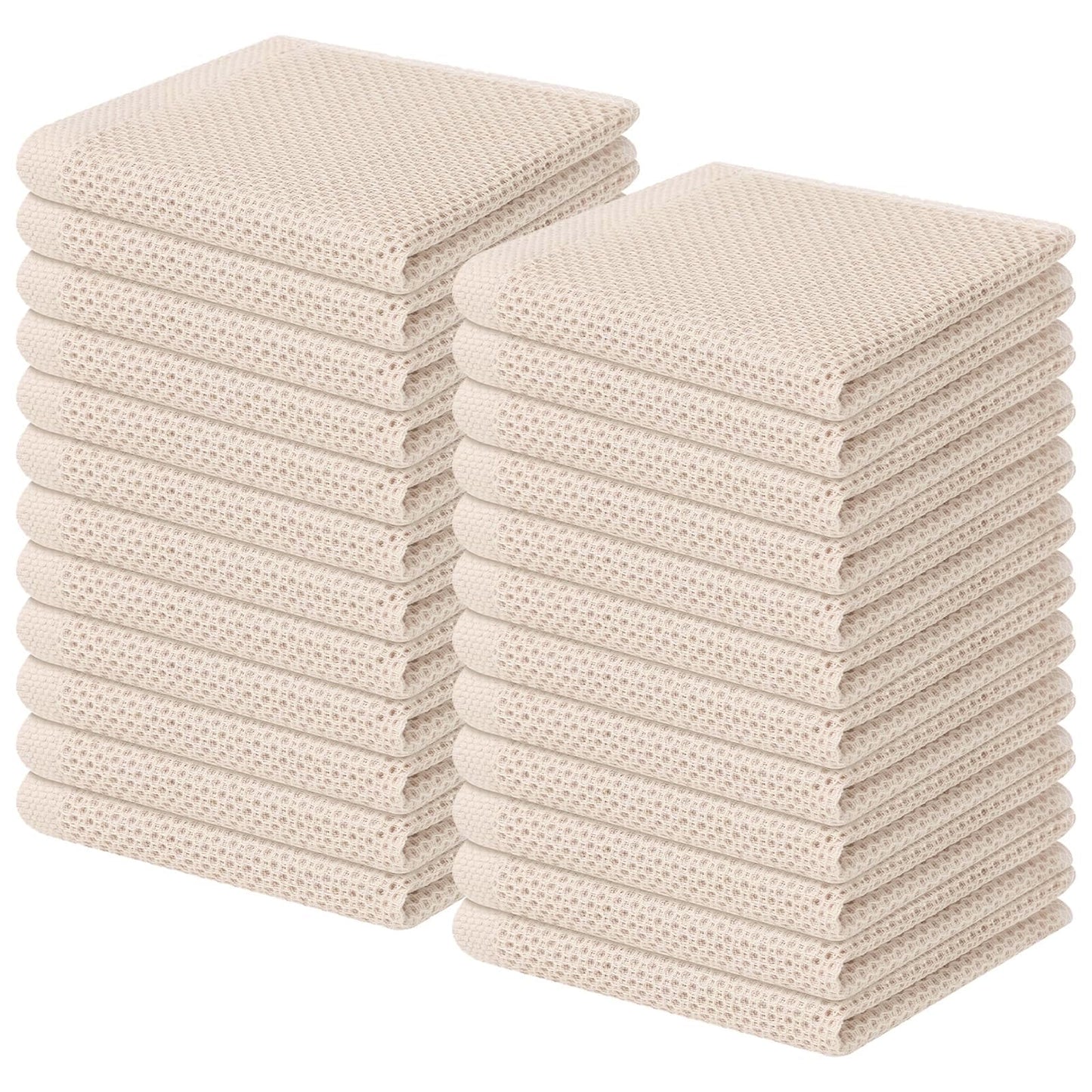 Homaxy 100% Cotton Waffle Weave Kitchen Dish Cloths, Ultra Soft Absorbent Quick Drying Dish Towels, 12 x 12 Inches, 24-Pack, Beige