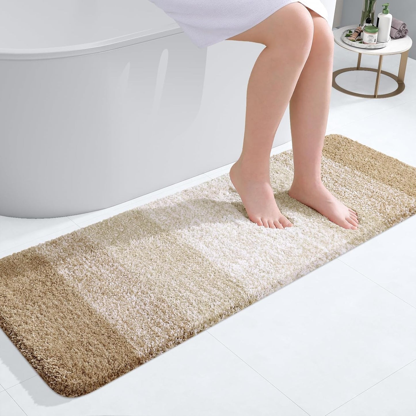 OLANLY Bathroom Runner Rug - Extra Soft Microfiber Mat, Quick-Dry & Washable, 47x17 Inches, Tan