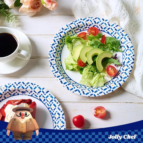 JOLLY CHEF 10-Inch Disposable Paper Plates - 140 Count, Soak-Proof & Cut-Proof for Parties & Picnics