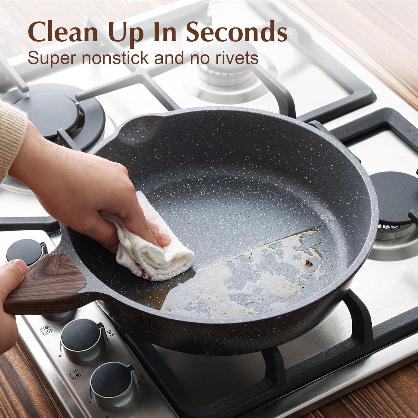 SENSARTE Nonstick Skillet - Deep Frying Pan with Lid & Stay-Cool Handle | 10-Inch Stone Cookware, Induction Compatible