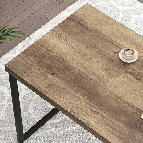 FOLUBAN Industrial Computer Desk - Rustic Wood & Metal Writing Table for Home Office | 60-Inch Oak