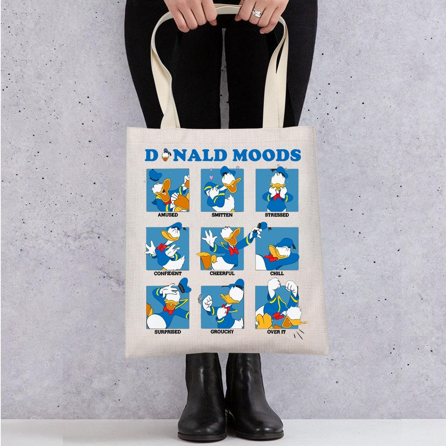 WZMPA Funny Donald Tote Bag Duck Lover Gift Donald Moods Reusable Grocery Bag Donald Merchandise (Duck Moods -T)