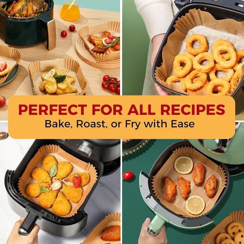 Air Fryer Liners - 150 Pcs Non-Stick 6.5-Inch Square Parchment Paper for Air Fryer & Steamer