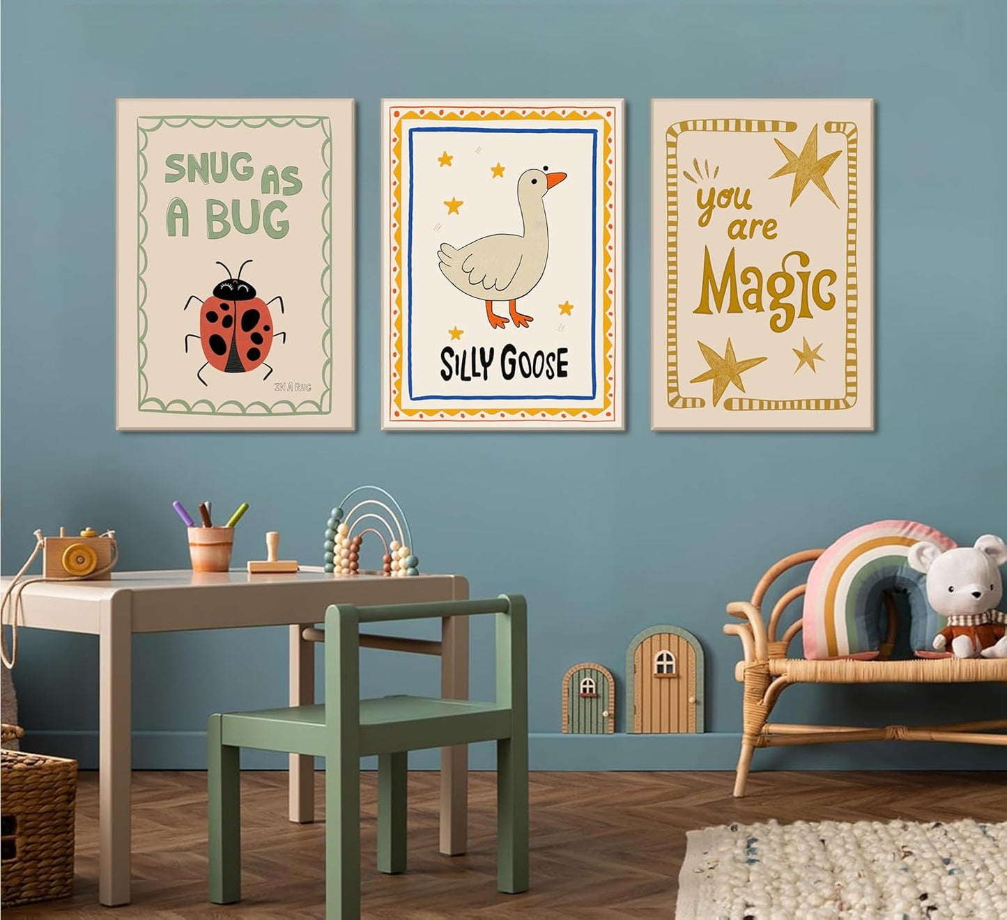 Silly Goose Nursery Canvas Wall Art - Cute Animal Insect Decor for Kids' Rooms | Framed Rustic Print