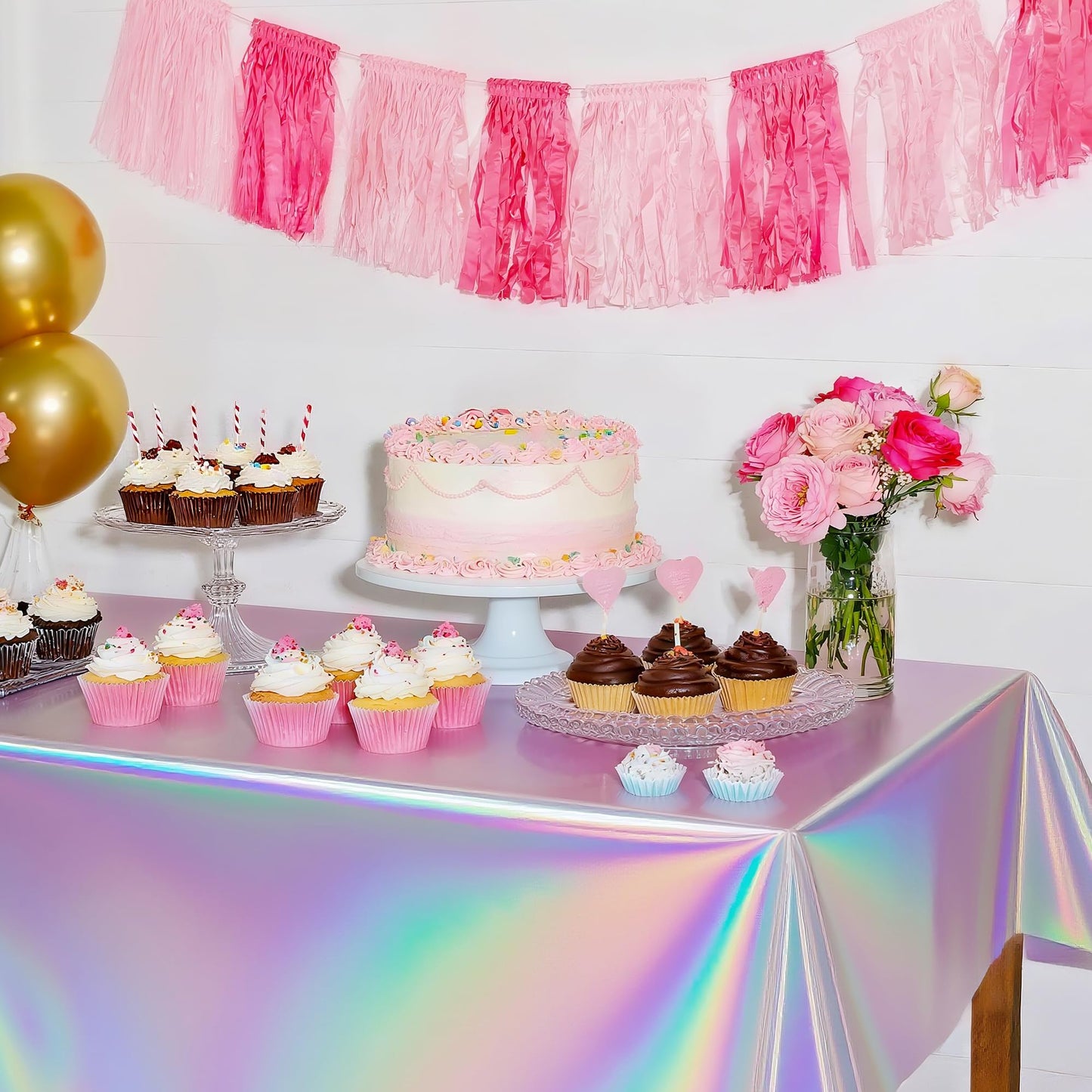 Childom 3 Pack Iridescent Tablecloth,54" x 108" Birthday Party Tablecloths Iridescence Plastic Disposable Table Covers Iridescent Party Decorations,Plastic Tablecloth for Buffet Table,Birthday Decors