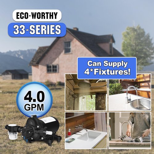 ECO-WORTHY 33-Series Industrial Water Pressure Pump 110V AC 4.0GPM 50PSI RV Fresh Water Diaphragm Pump include Garden Hose Adapters for Irrigation Marine Boat Sprinkler Faucet
