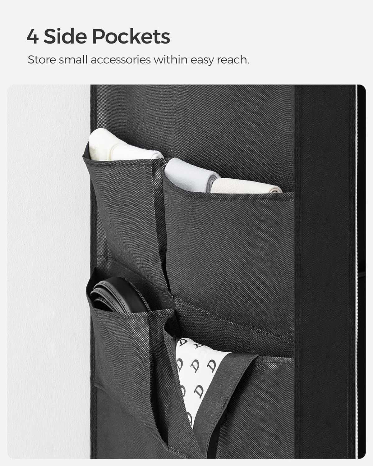 SONGMICS Portable Closet - Wardrobe Organizer with Cover, 3 Rods & Shelves, 51.2" x 17.7" x 65.7", Ink Black