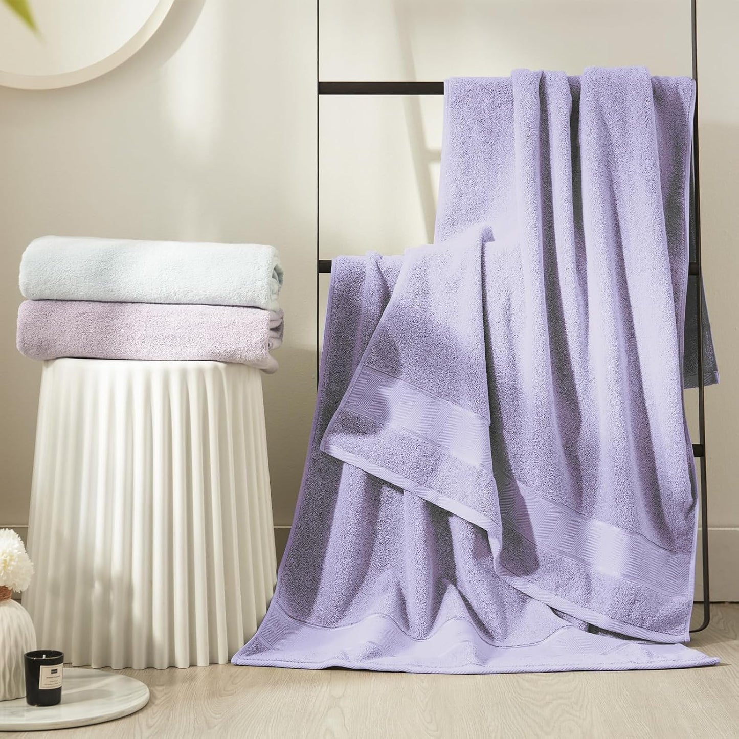 Marvione 6-Piece Bath Towel Set - 100% Turkish Cotton, Highly Absorbent & Soft - Lavender Color
