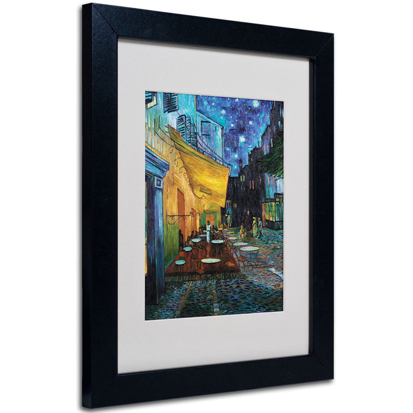 Trademark Fine Art Vincent Van Gogh Cafe Terrace Framed Matted Canvas Art, 11 by 14-Inch, Black