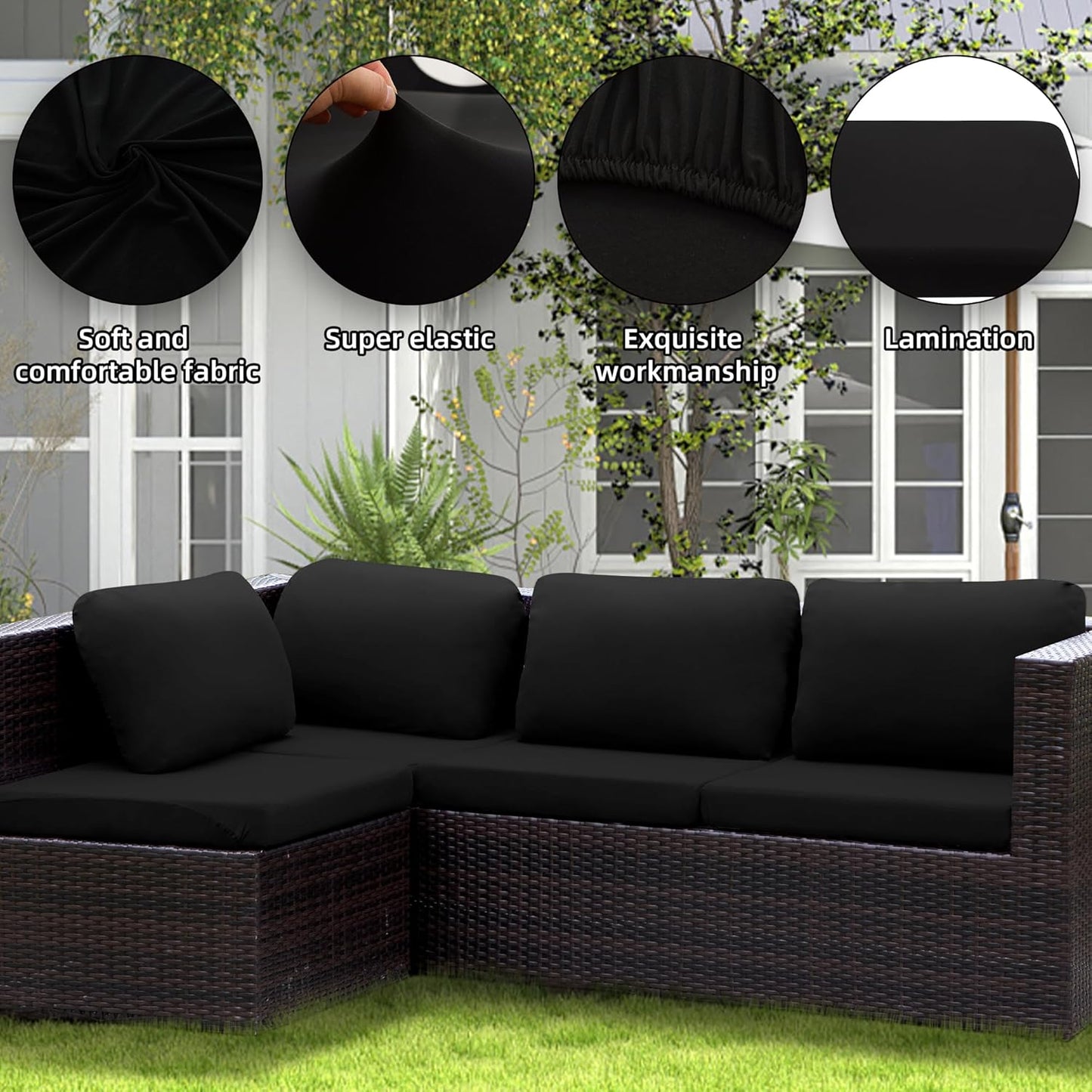 Skiennix Outdoor Cushion Covers Set - 8PCS Patio Furniture Slipcovers for Sofa & Sectional Chairs