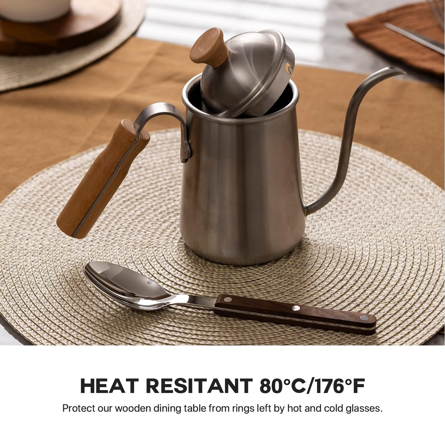 Baroyal Round Placemats Set of 6 Plastic Woven Placemats Washable Wipeable Table Mats for Dining Table Heat Resistant Non-Slip Circle Place Mats (Beige-Brown)