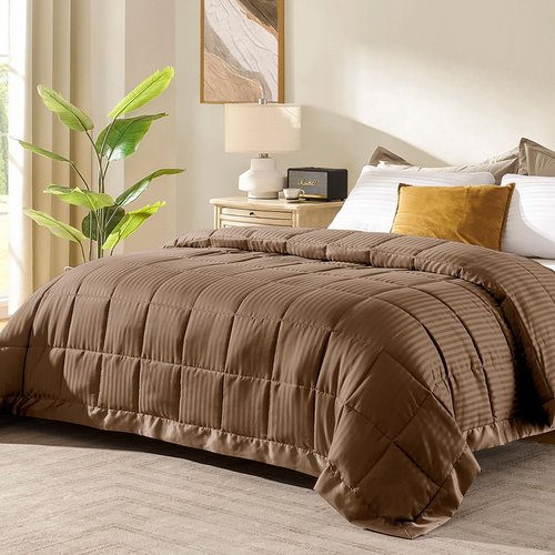downluxe King Size Blanket with Satin Trim, Lightweight Down Alternative King Blanket for All Season, Machine Washable (Brown, 90x108 Inch)