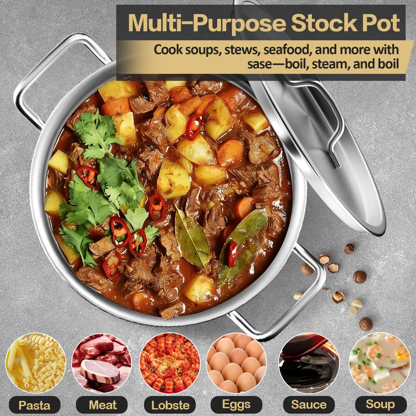 Stainless Steel Stock Pot - 24QT Heavy Duty Induction Cooking Pot with Lid, Nonstick Thick Bottom Big Stockpot, Deep Cookware for Canning, Boiling Beer Brewing, Soup, Seafood Boil Soup Pots