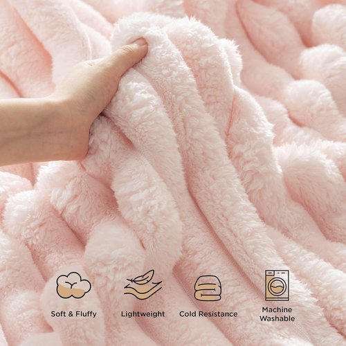 Bedsure Pink Throw Blanket - Fluffy 350GSM Cozy Plush Fleece for Women | 50x60 Inches, Striped Design