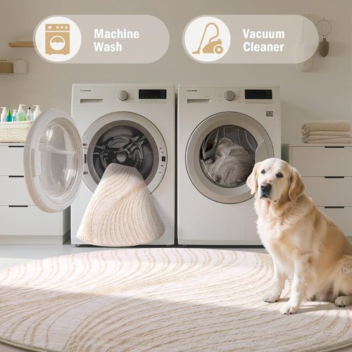 Carvapet 2 Ft Round Washable Rug - Imitation Jute Low Pile Carpet with Non-Slip Backing | Stain Resistant for Home & Office
