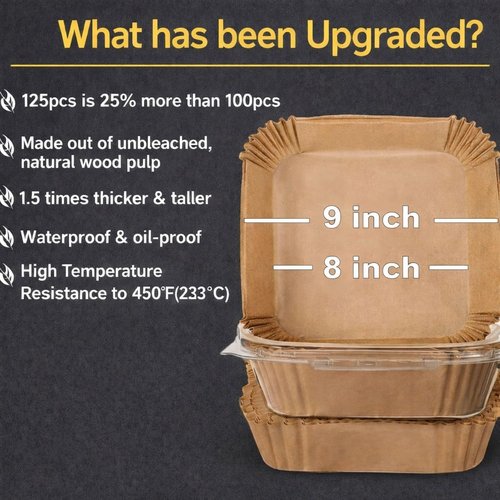 Air Fryer Liners | 125 Pack 8" Unbleached Non-Stick Parchment Paper for 5-8 QT Baskets