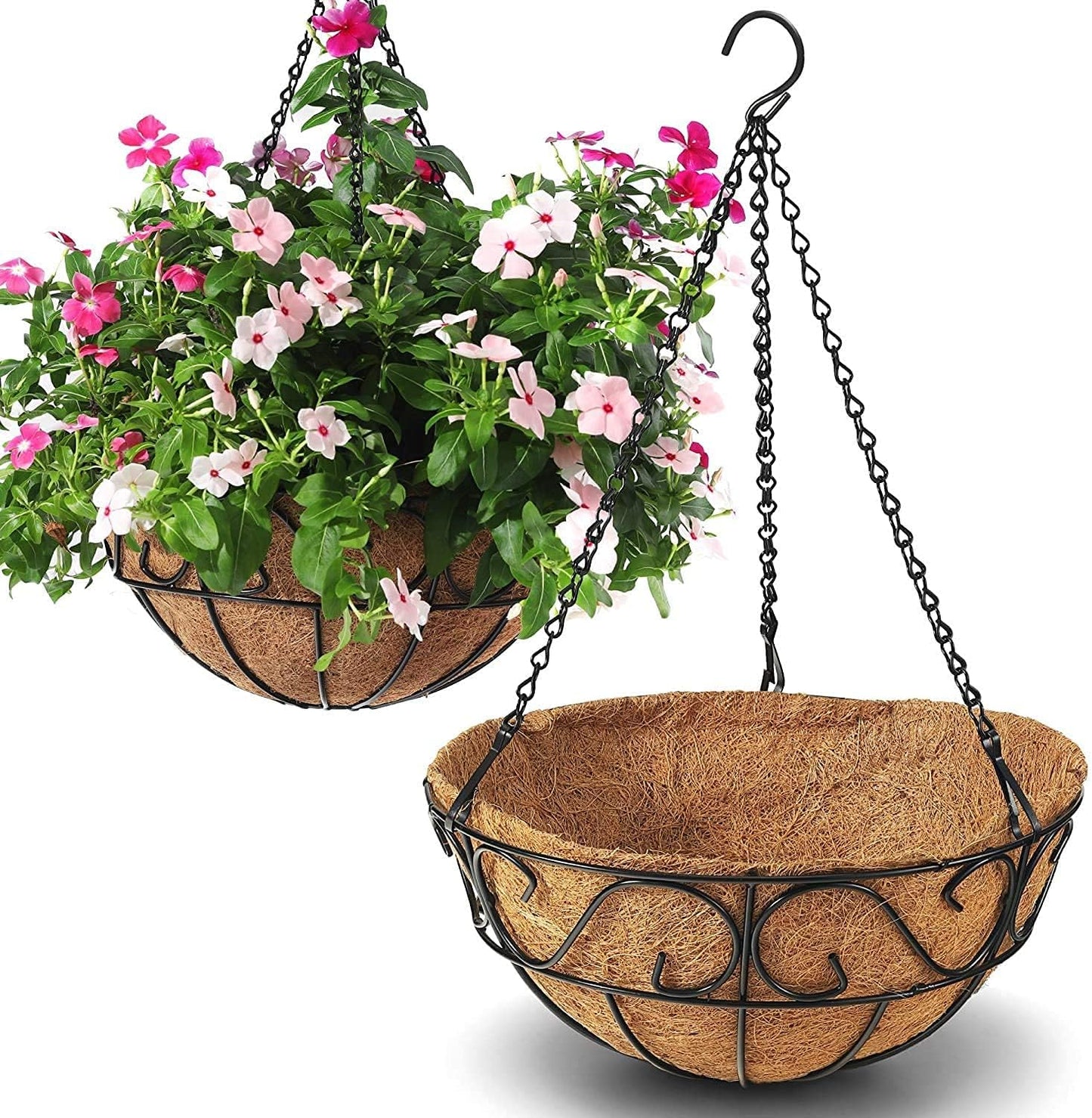 Skiennix Metal Hanging Planter Basket - 2 Pack with Coco Coir Liner for Indoor/Outdoor Garden Decor
