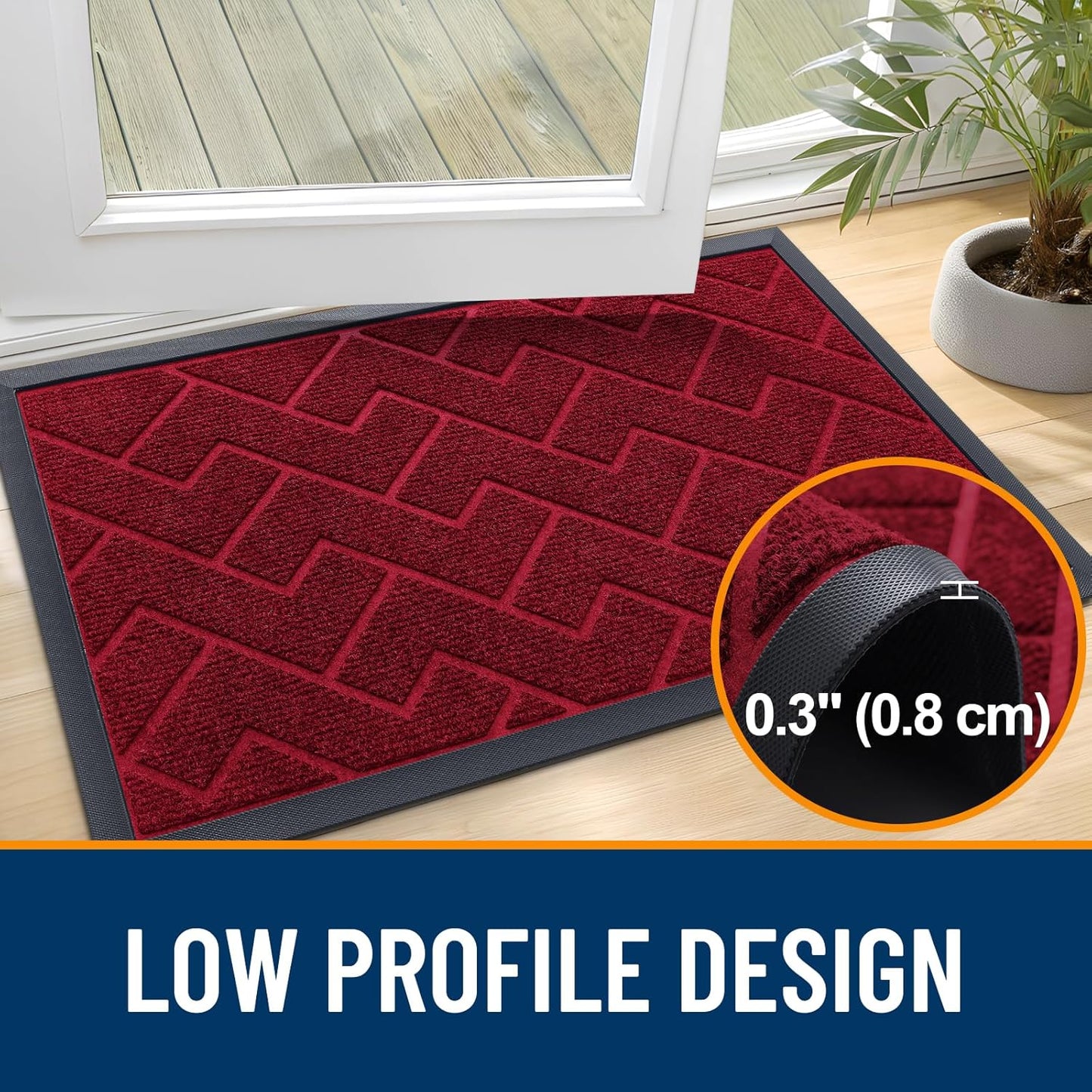 OLANLY Waterproof Front Door Mat - All-Season Indoor/Outdoor Doormat, Easy Clean Herringbone Brick Design (Wine Red, 71x47)