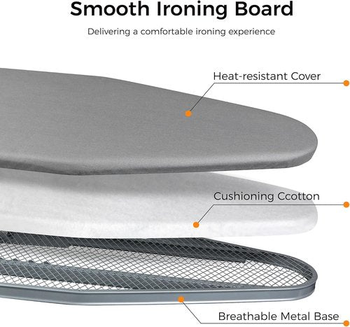 Hvygss Height-Adjustable Ironing Board - Heavy-Duty, Heat-Resistant Design | Foldable & Sturdy Steel Legs (Grey, 43x13)