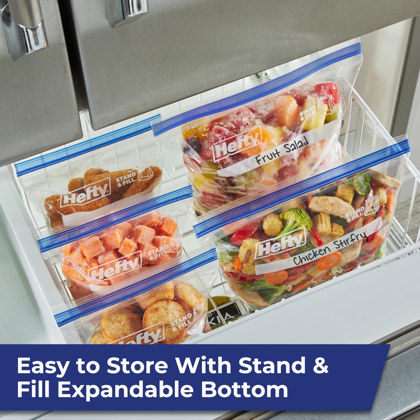 Hefty Press to Close Plastic Freezer Bags, Half Gallon Size, 20 Count