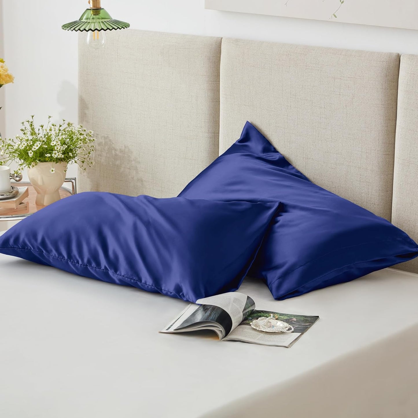 Love's Cabin Satin Pillowcase Set - Cooling Pillow Covers for Hair & Skin | Standard Size 20x26, Navy