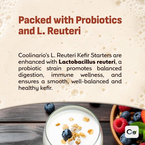 Coolinario L Reuteri Kefir Starter Powder (10-Pack, 1.5g Sachets) Live Kefir Cultures with Lactobacillus Reuteri Probiotics | Creamy & Tangy | Non-GMO, No Preservatives, Gluten Free