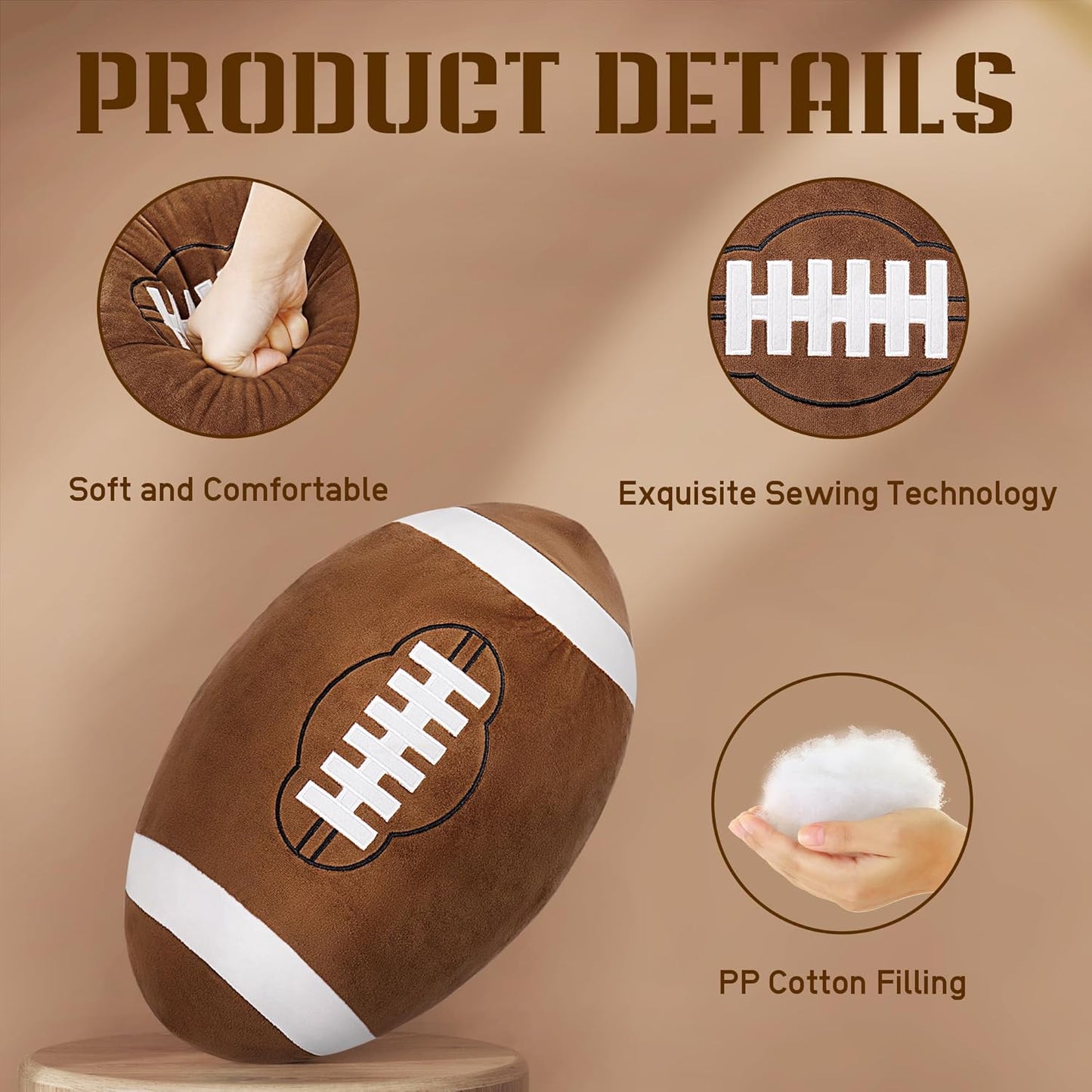 OurHonor Football Plush - 18" Soft Fluffy 3D Stuffed Football Pillow | Cute Indoor Outdoor Toy Gift